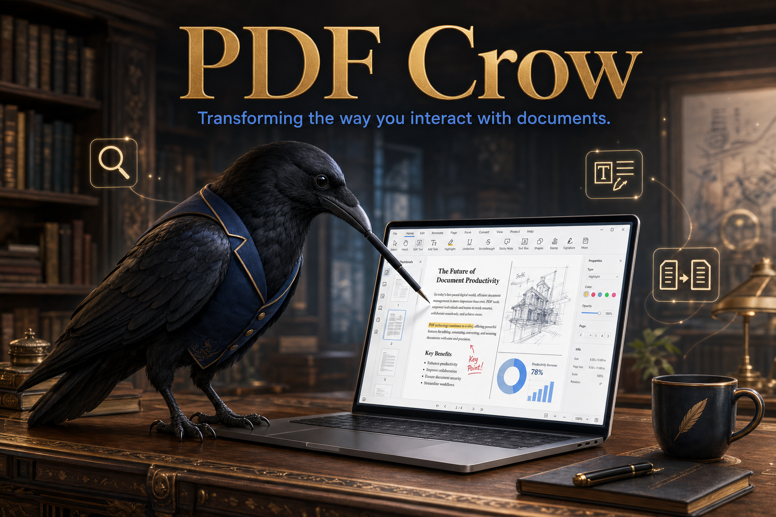 PDF Crow Studio welcome artwork for editing PDFs and building websites